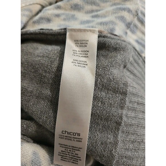 Chico's Leopard Gray Rhinestone Cotton Long Cardigan Sweater Size Medium 8-10 - Picture 12 of 12
